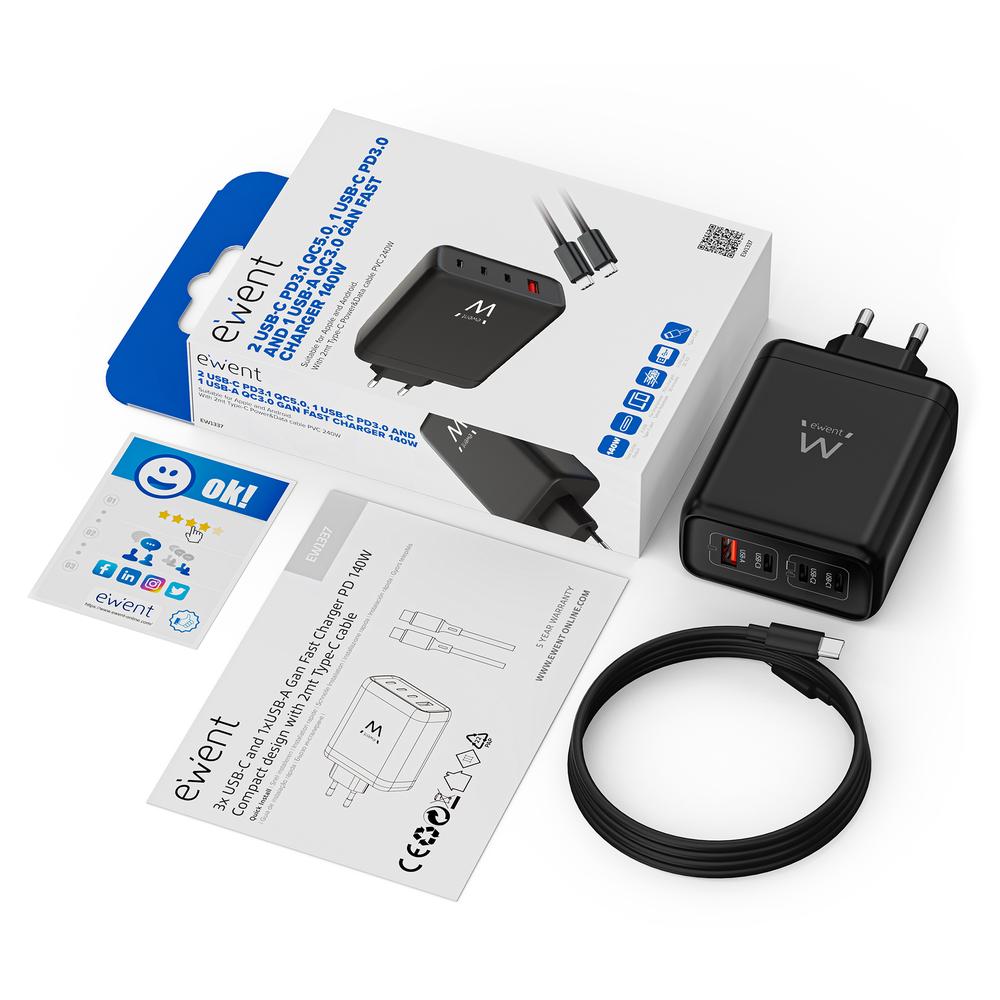 Cargador ewent ew1337 140w 3x usb | Ewent - Imagen 2