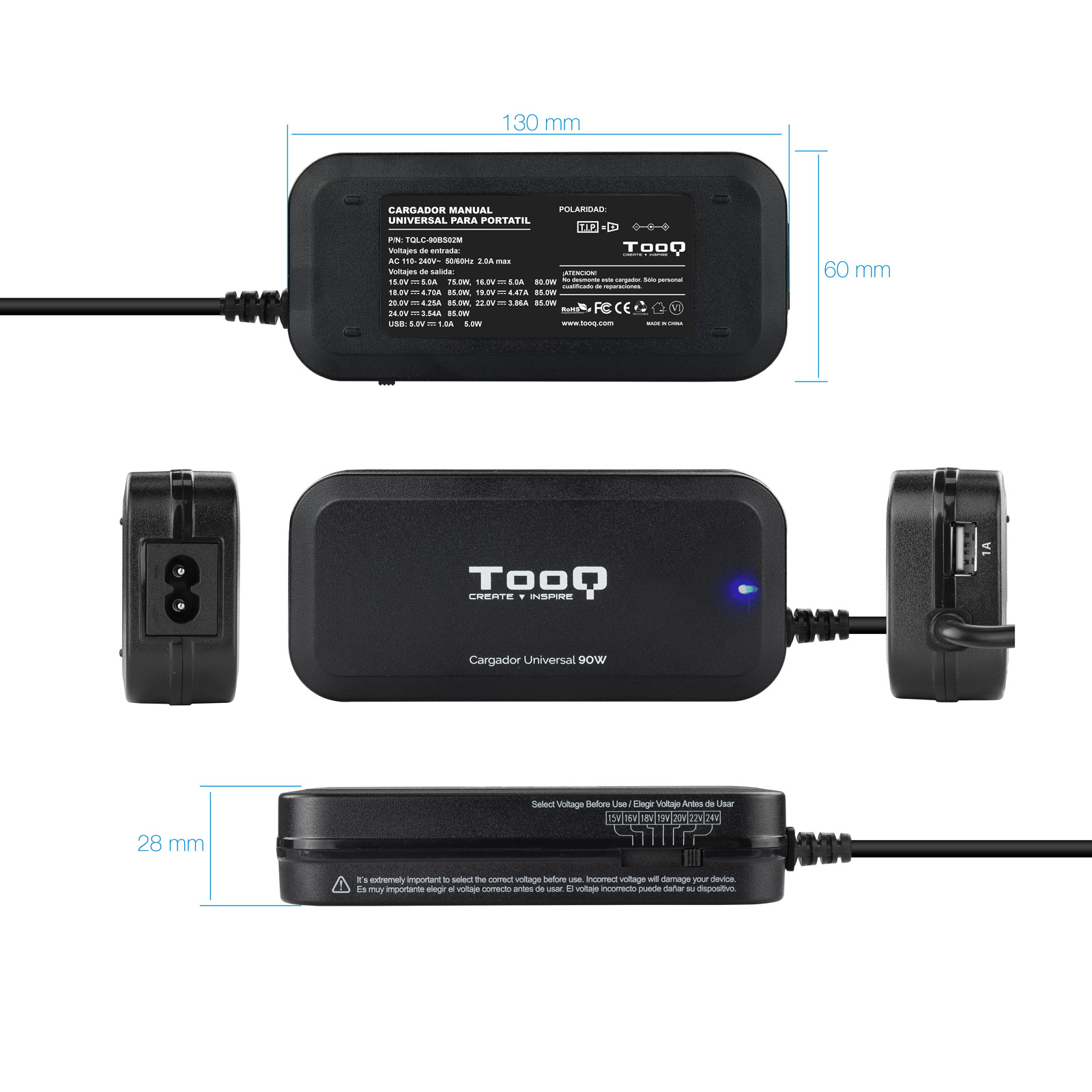 Cargador portatil universal tooq tqlc - 90bs02m 90w | Tooq - Imagen 3